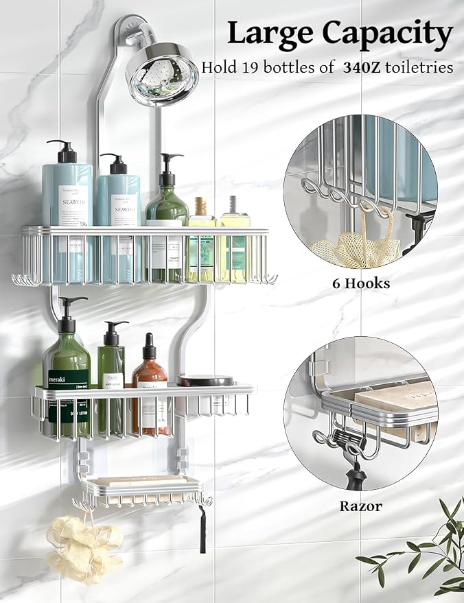 YASONIC Never Rust Shower Caddy Hanging, Aluminum Shower Racks - Image 2
