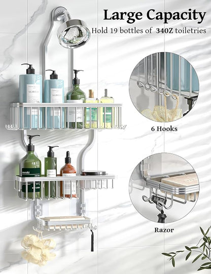 YASONIC Never Rust Shower Caddy Hanging, Aluminum Shower Racks - Image 2