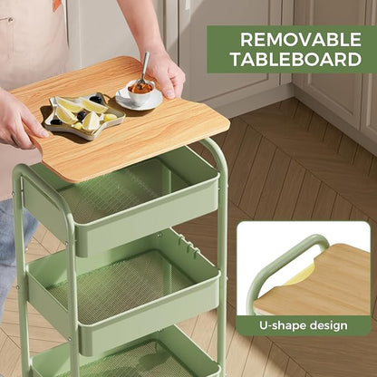 3 Tier Rolling Cart with Table top, Metal Rolling Utility Cart, Sturdy Storage - Image 3