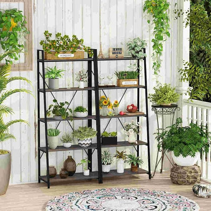 BON AUGURE 5-Tier Ladder Shelf, Industrial Leaning Bookcase, Wood and Metal - Image 9