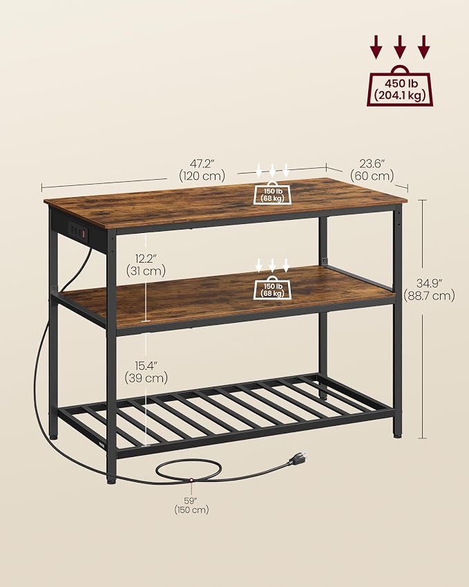 VASAGLE Kitchen Island with 3 Shelves, 47.2 Inches Width Kitchen Shelf with - Image 3