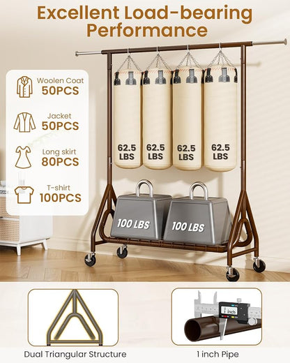 Heavy Duty Clothing Rack, Metal Clothes Rack Load 450 LBS, Rolling Coat Racks - Image 5