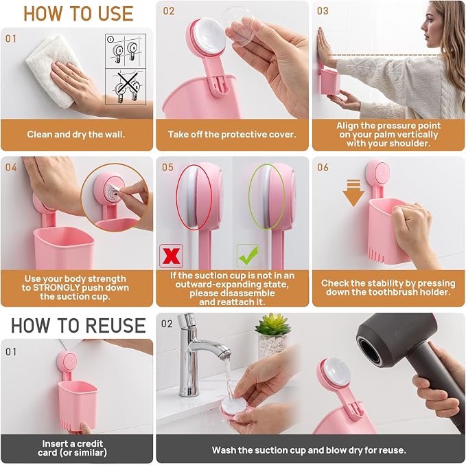 LEVERLOC Powerful Suction Cup Toothbrush Holder, Drill-Free Wall Shower Holder - Image 8
