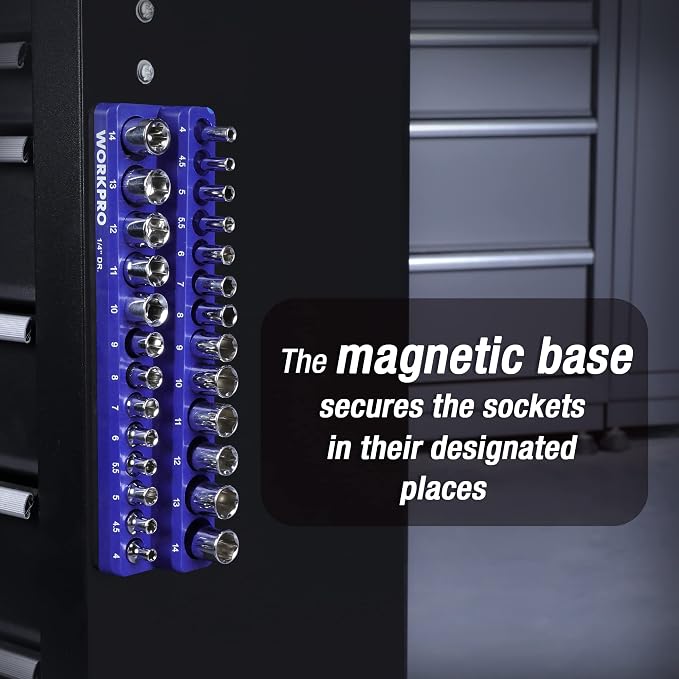 WORKPRO Magnetic Socket Organizer, 1/4-Inch Metric Socket Holder, Tool Trays - Image 7