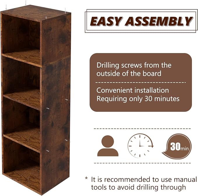Wooden 4 Cube Storage Organizer, 4 Tier Storage Cubes Storage Display Cubby - Image 4