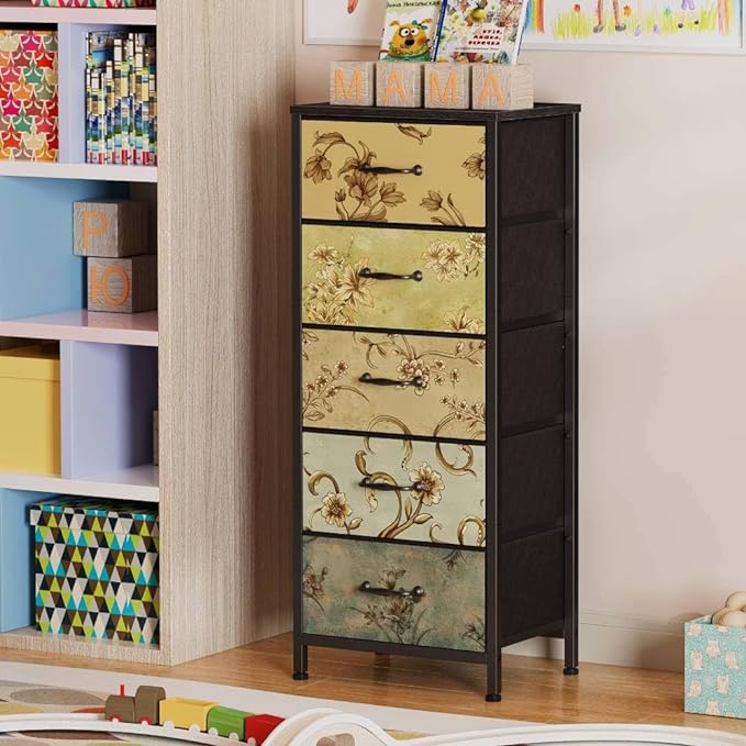 Furnulem 5 Drawer Dresser for Bedroom, Vintage Tall Skinny Storage Dressers | - Image 5