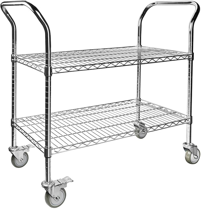 Northsky 2-Shelf Wire Utility Cart on Wheels, Chrome Finish Rolling Metal by NorthSky