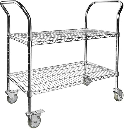 Northsky 2-Shelf Wire Utility Cart on Wheels, Chrome Finish Rolling Metal by NorthSky