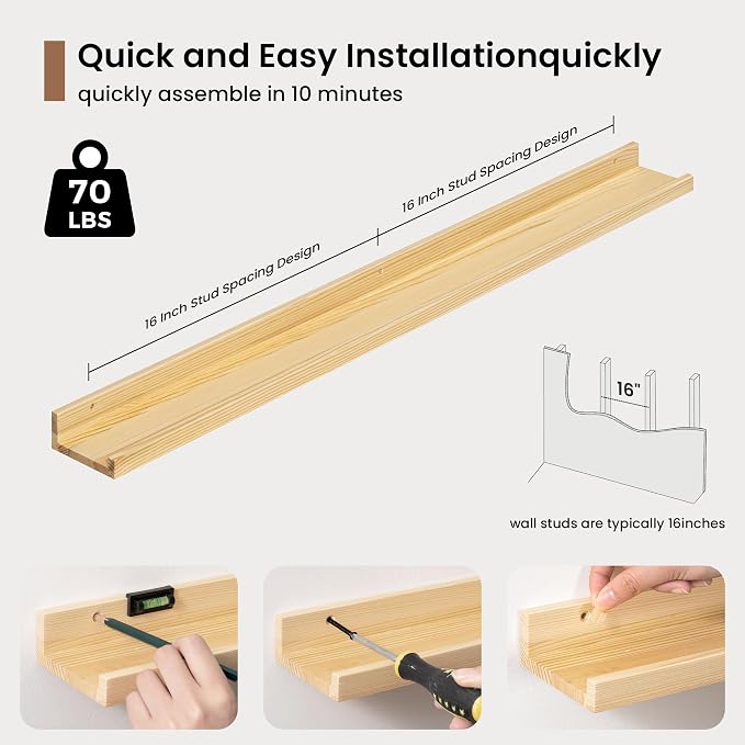Picture Ledge Shelf, Floating Shelves Set of 2, 36 Inches Solid Wood Nursery - Image 5