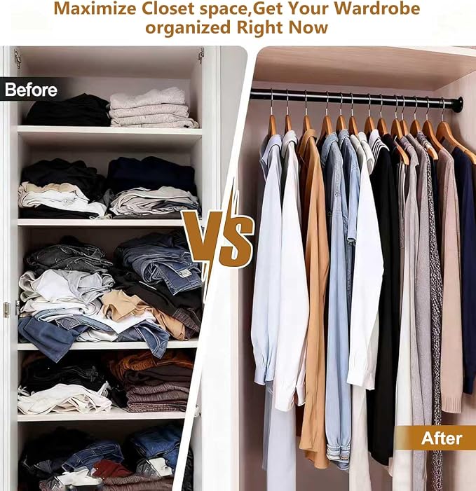Closet Rods for Hanging Clothes, 16.5 to 74 Inches Adjustable Metal Closet Rod - Image 9