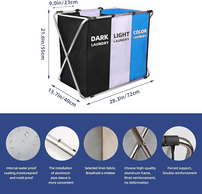 160L Large Laundry Basket, Freestanding Laundry Hamper, Collapsible Tall - Image 2