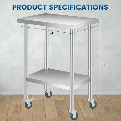 Stainless Steel Work Table – Heavy Duty 2-Tier Prep Station – Adjustable - Image 3