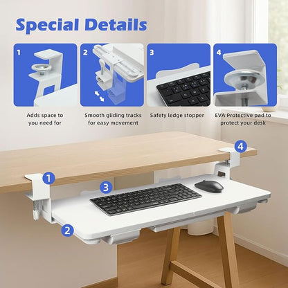 Keyboard Tray Under Desk with Drawer, 26.77" X 11.81"Large Size Keyboard Tray - Image 3