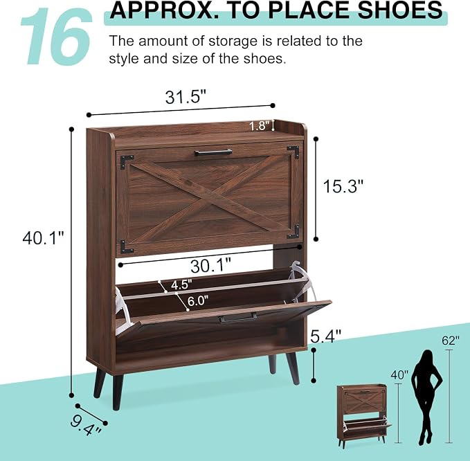Barnyatoh Shoe Storage Cabinet, Farmhouse Shoe Organizer - Image 2