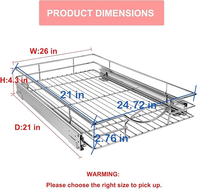 Pull Out Cabinet Organizer 26" W x 21" D, Heavy Duty Kitchen Cabinet Pull Out - Image 2