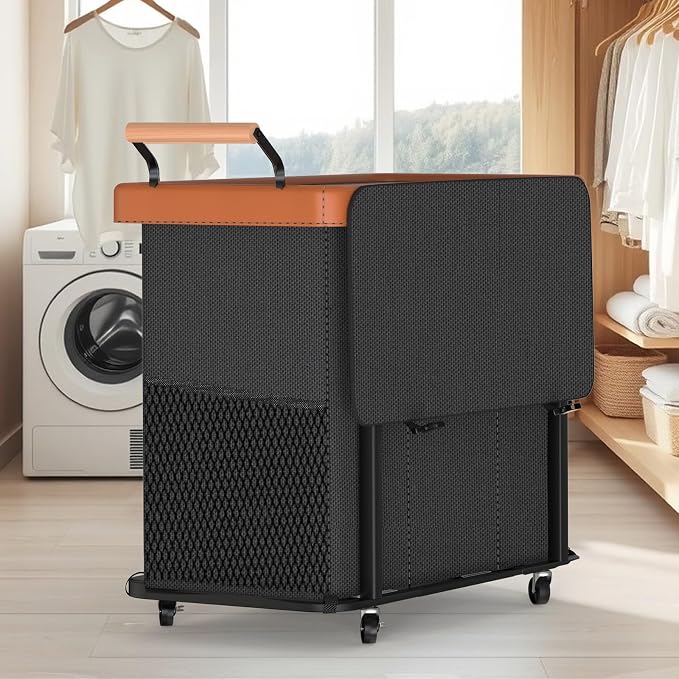 Rolling Laundry Hamper with Wheels, Laundry Hamper 3 Section with Lid, Laundry - Image 7