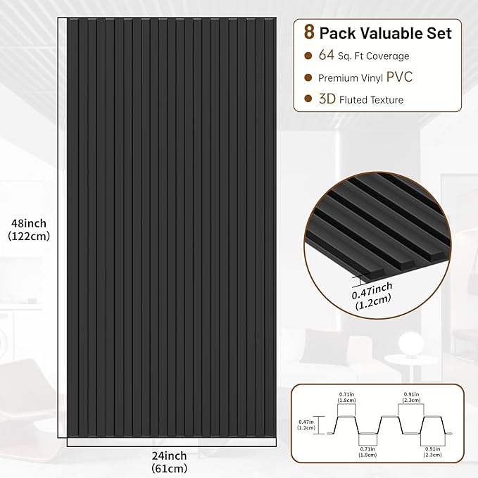 RITOLLO 8-Pack PVC Slat Wall Panels - Image 2