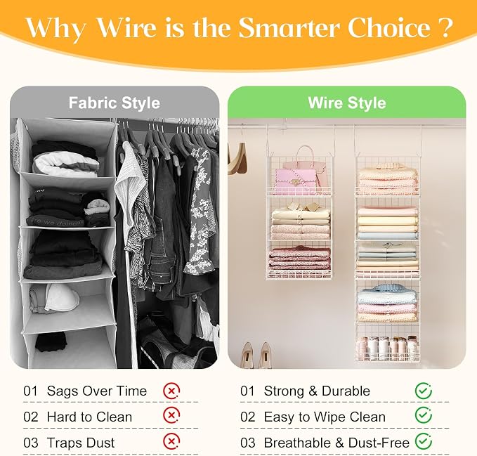 Yuyetuyo 5 Tier Hanging Closet Organizer Separable Hanging Closet Shelves - Image 5
