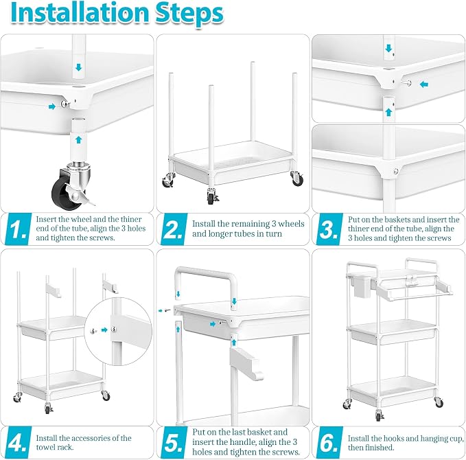 SPACEKEEPER Rolling Storage Cart, 3 Tier Utility Cart Laundry Room Organization - Image 7