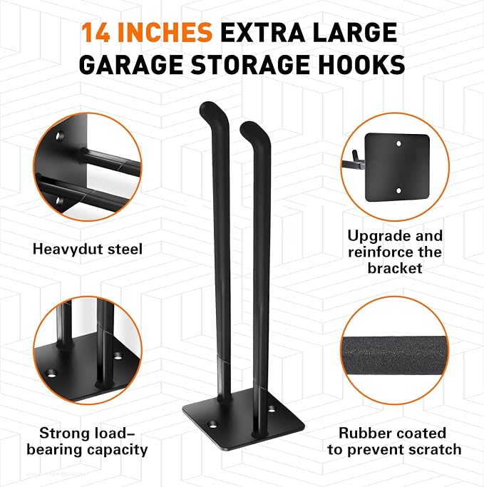 14 Inches Garage Hooks Heavy Duty, Extra Large 4Pcs Heavy Duty Garage Hooks - Image 3