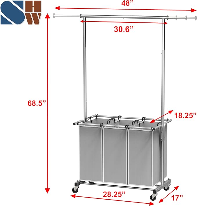 Simple Houseware 3 Bags Laundry Sorter - Image 2