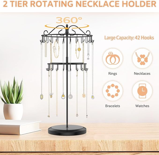 iDavosic.ly 2 Tier Rotating Necklace Holder Organizer - Image 5