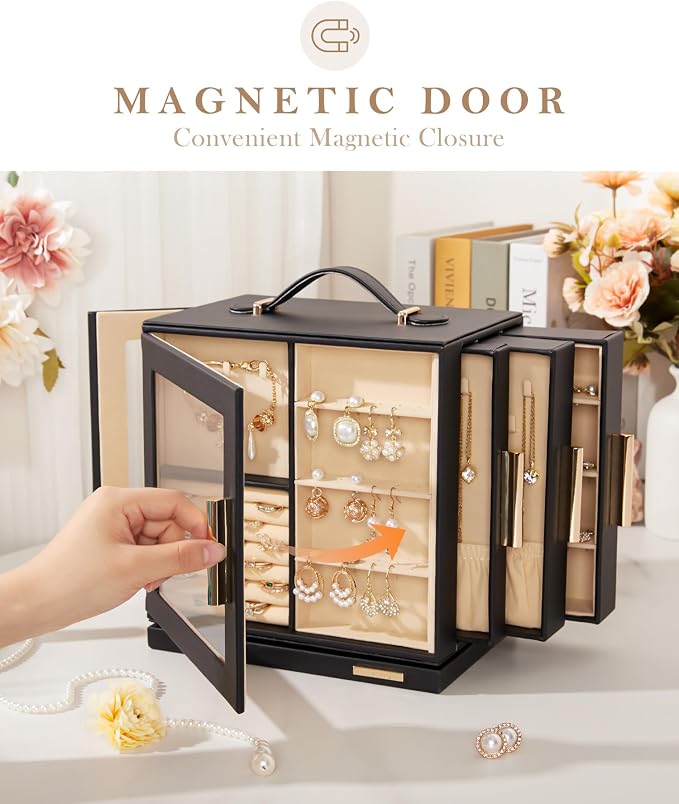 Homde Christmas Gifts Jewelry Box 360° Rotating, Necklace Earring Organizer - Image 7