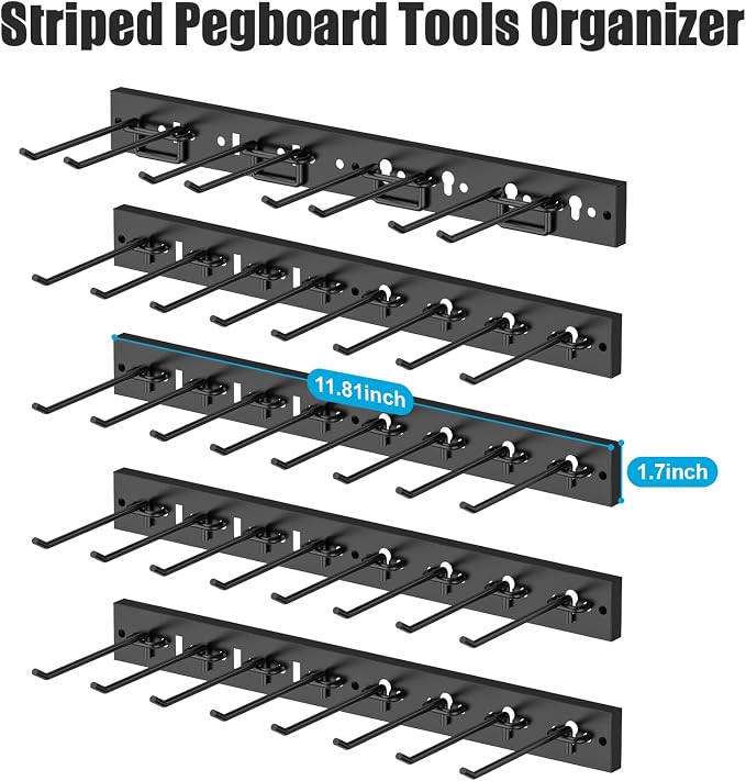 CCCEI 5 Modular Pegboard Strip Storage, Metal Peg Slat Wall Mount - Image 4