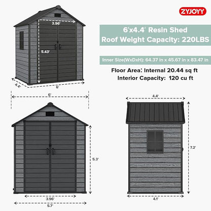 ZYJOYY Outdoor Storage Shed 6x4.4 FT - Image 2