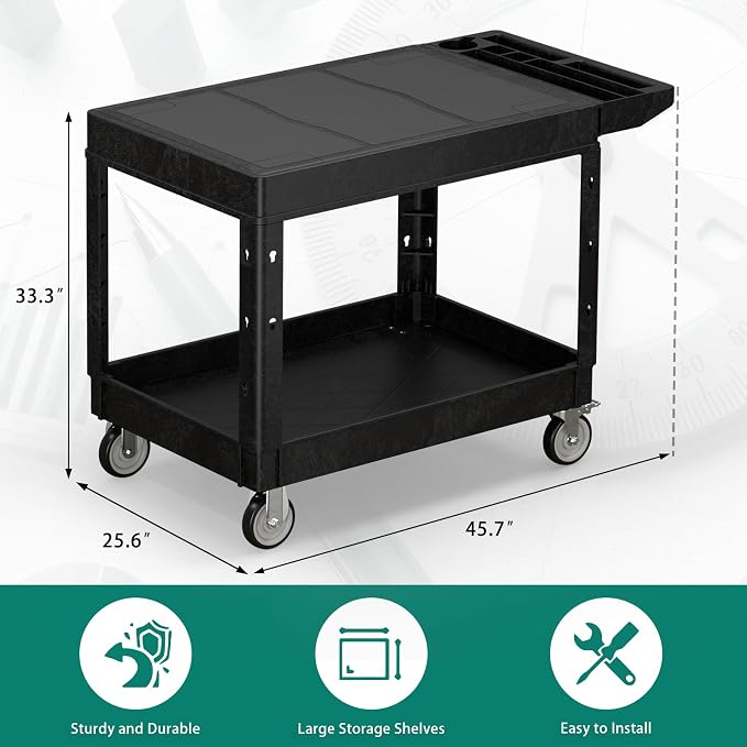 Heavy Duty Utility Rolling Tool Cart, 1000 lbs Capacity Flat Top Plastic - Image 7