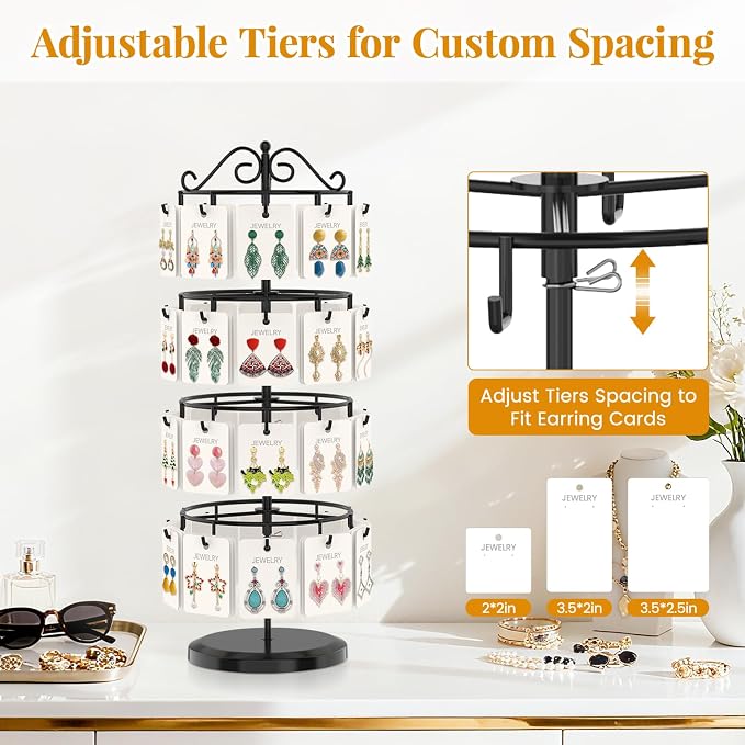 EsLuker.ly Earring Holder Organizer Rotating Display Tree Stand, Adjustable - Image 3