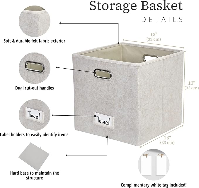 DECOMOMO Felt Storage Bins, 13 inch Cube Storage Bins - Image 3