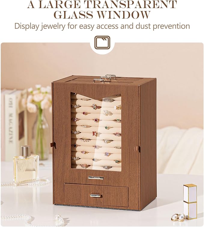 Homde Jewelry Organizer with Transparent Window Necklace Hooks Gift - Image 2