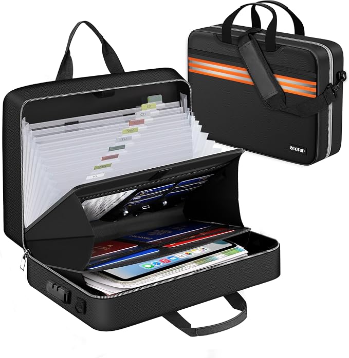 Accordion File Organizer with Lock, Fireproof Document Organizer Bag with by ZOOPIP