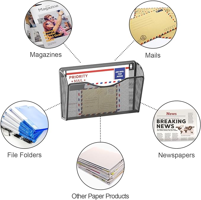 samstar 6 Pack Mesh Wall Mounted File Holder Metal Wall File Pocket Mail - Image 6