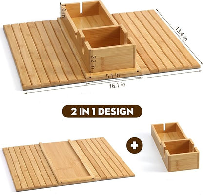 Bamboo Couch Arm Tray with Detachable Cup Holder, 2 in 1 Foldable Anti-Falling - Image 6