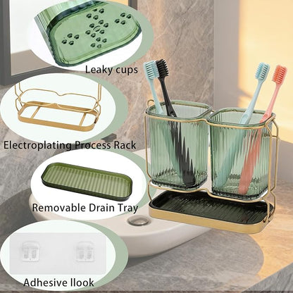 2-Pack Green Toothbrush Holders, Wall Mounted or Countertop Toothbrush Holders - Image 3
