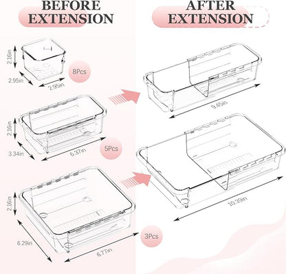 DILIBRA 16 Pcs Clear Extendable Drawer Organizer, Adjustable Drawer Storage - Image 2