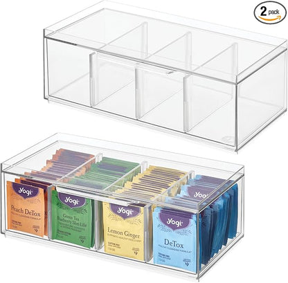 iDesign XL Tea Bag Organizer, 4-Section Clear Stackable, Storage Drawer by iDesign