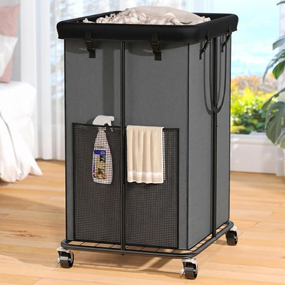 150L Laundry Hamper with Wheels, Rolling Laundry Basket with Metal Frame and by OLLDIDE