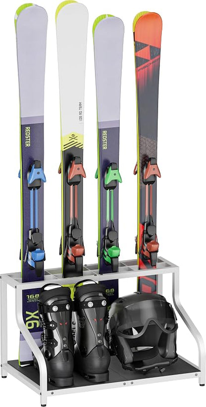 Ski Storage Rack for Garage — Freestanding Ski Holder for 4 Pair Skis, Indoor by Mondazie