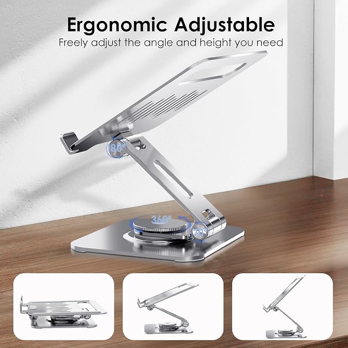 Tablet Stand for Desk, 360° Swivel for iPad Holder, Aluminum Adjustable Tablet - Image 3