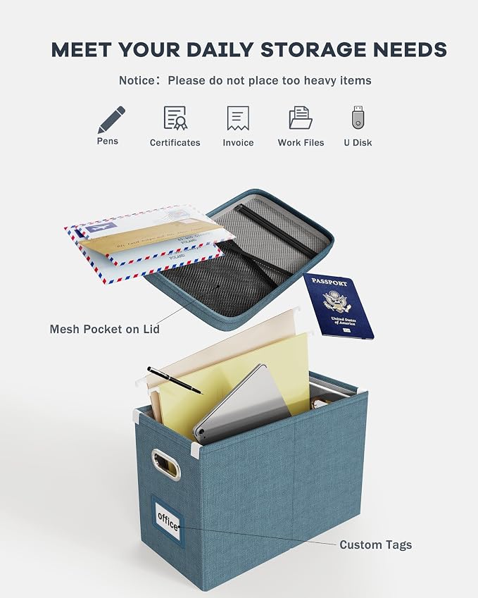 File Organizer with Lid, Hanging Filing Box with Mesh Pocket, Document Organizer - Image 4
