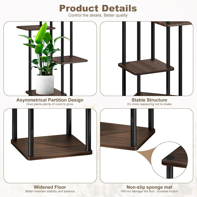 6 Tier Plant Stand Indoor, Thickened Metal Wood Corner Plant Shelf Stands - Image 4