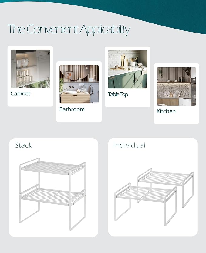 2Pack Kitchen Cabinet Shelf Counter Organizer Rack Pantry Storage Bathroom - Image 4