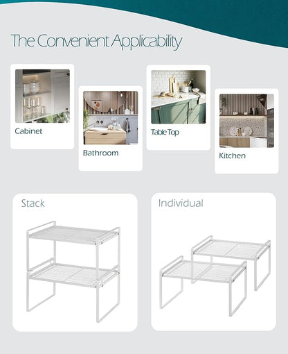 2Pack Kitchen Cabinet Shelf Counter Organizer Rack Pantry Storage Bathroom - Image 4
