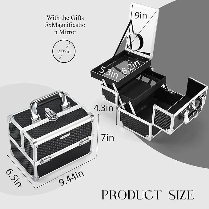 Joligrace Makeup Box Cosmetic Train Case Portable Makeup Organizer Case - Image 2