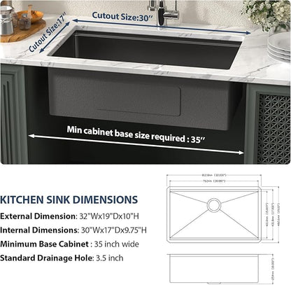 Lordear 32 Undermount Kitchen Sink 32X19 Inch Sinks Ledge Workstation Gunmetal - Image 4