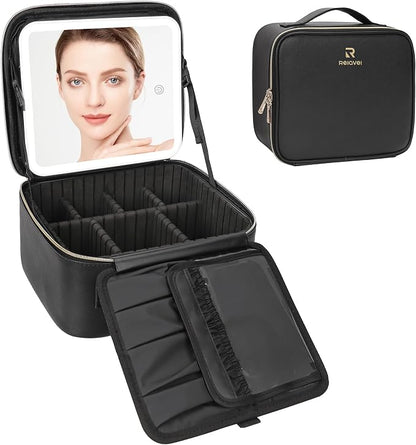 Relavel Travel Makeup Bag With LED Mirror, Cosmetic Train Case with Light up - Image 8