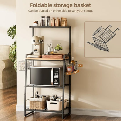 Bakers Rack with Foldable Basket, Large 4 Tiers Coffee Bar Station, Kitchen - Image 4